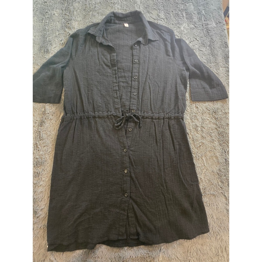 Jantzen Classics Womens Black Textured Gauze Button Front Drawstring cover up L
